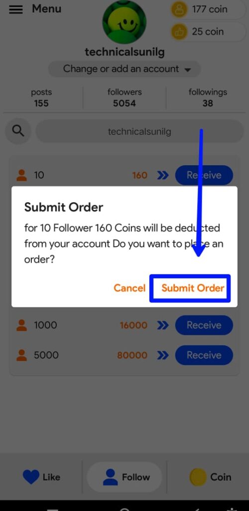 submit order for instagram followers